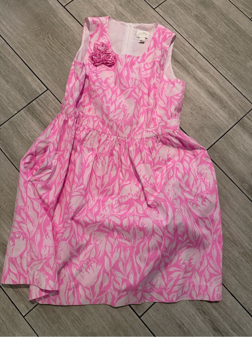 Lilly Pulitzer Pink Floral Fit-and-Flare Dress with Rosette Accent